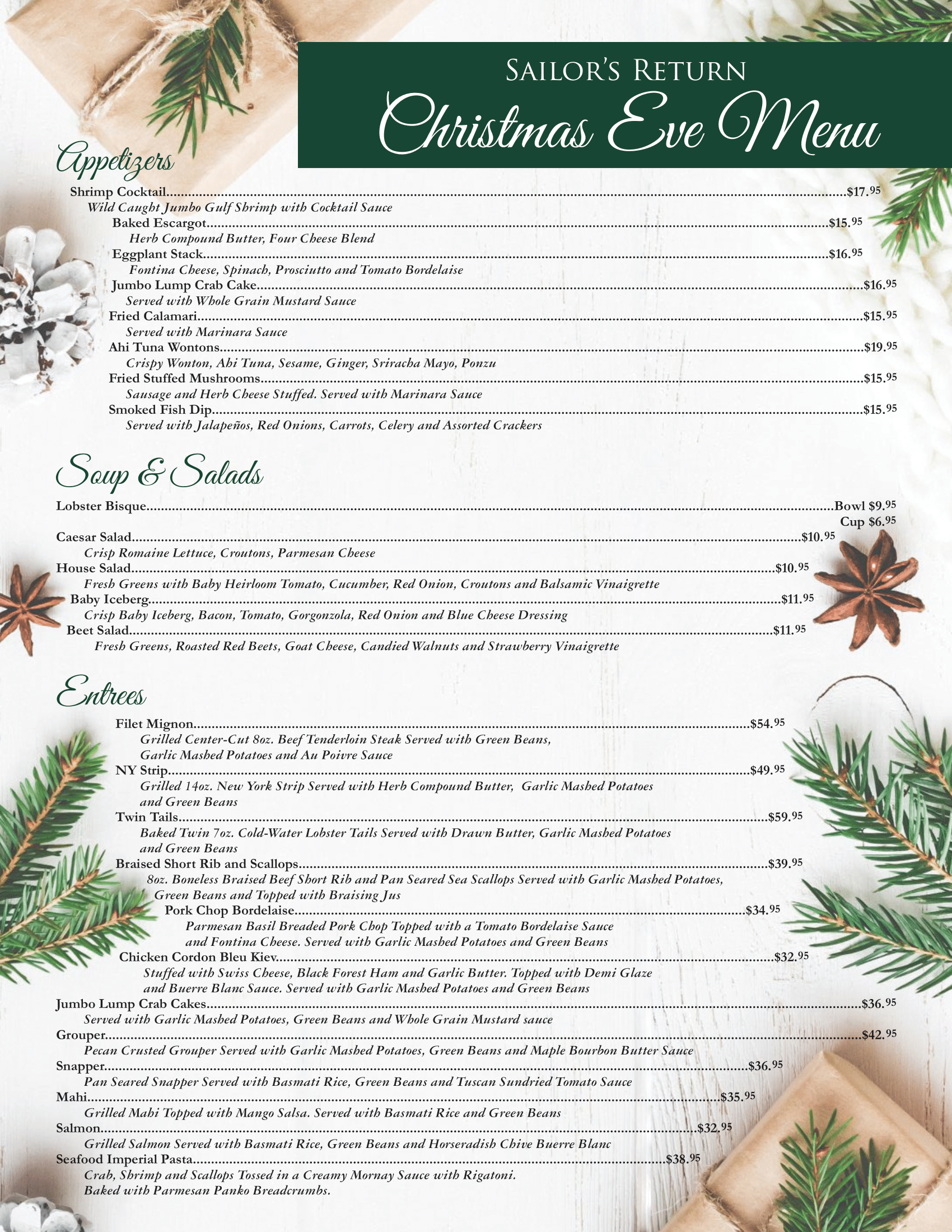 Christmas Eve Menu Book your reservations today! (772) 8727250