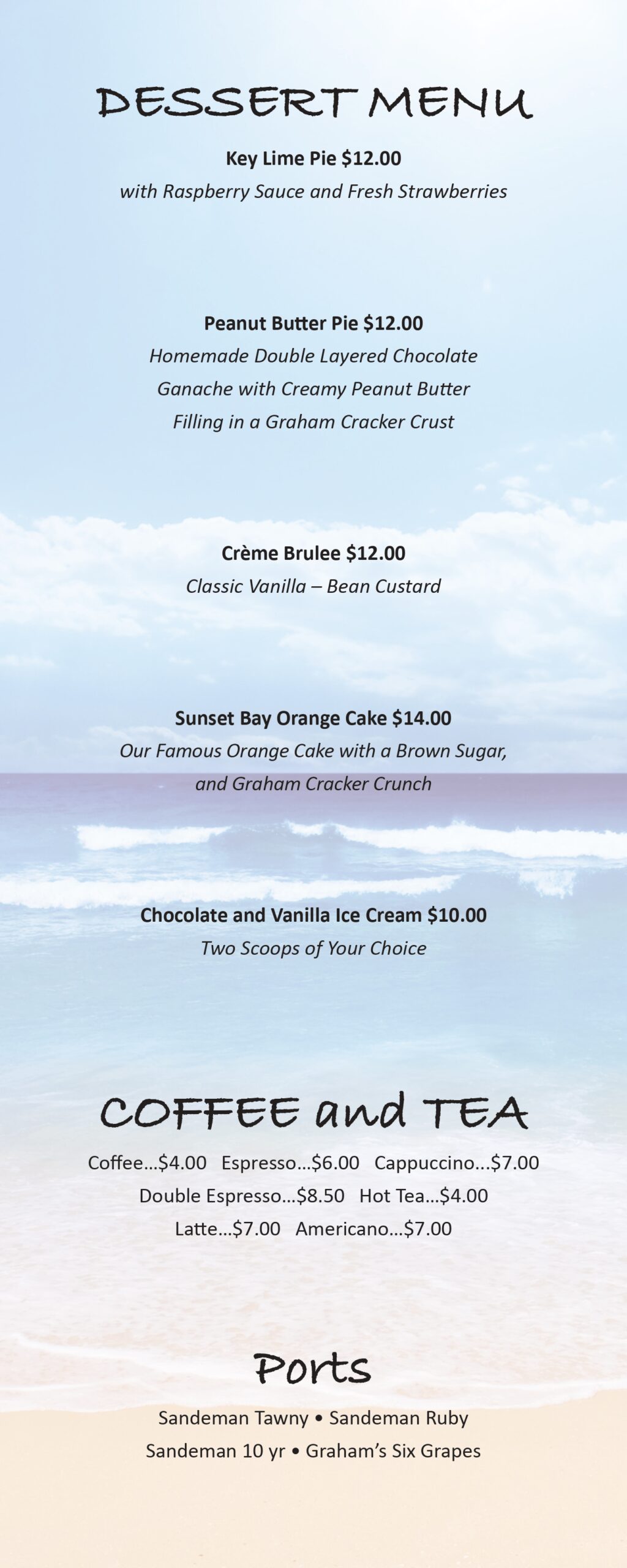 Sailor's Return Drink Menu