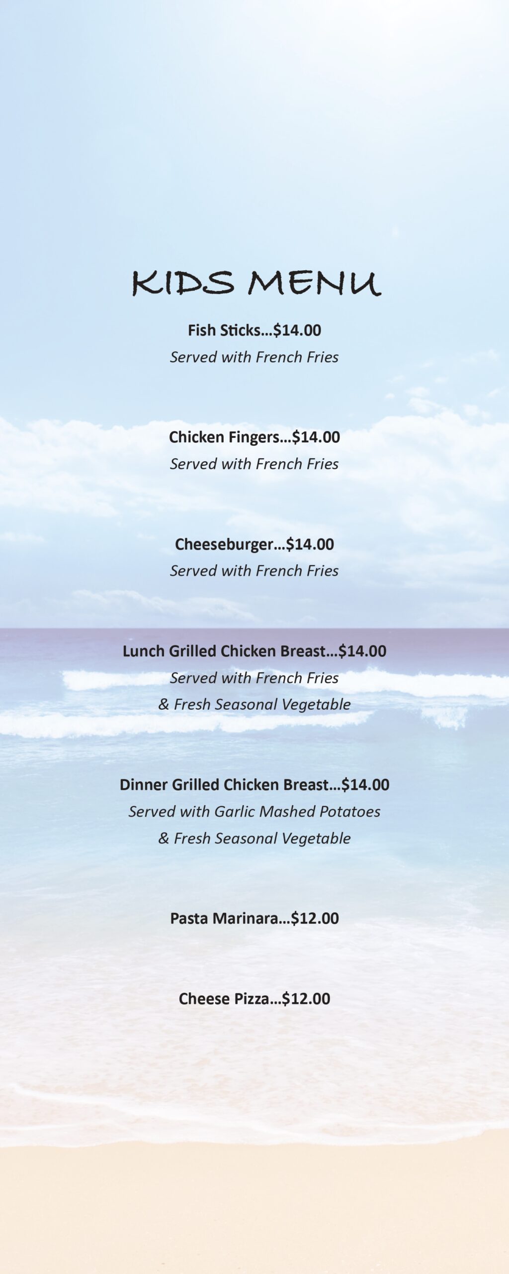 Sailor's Return Drink Menu